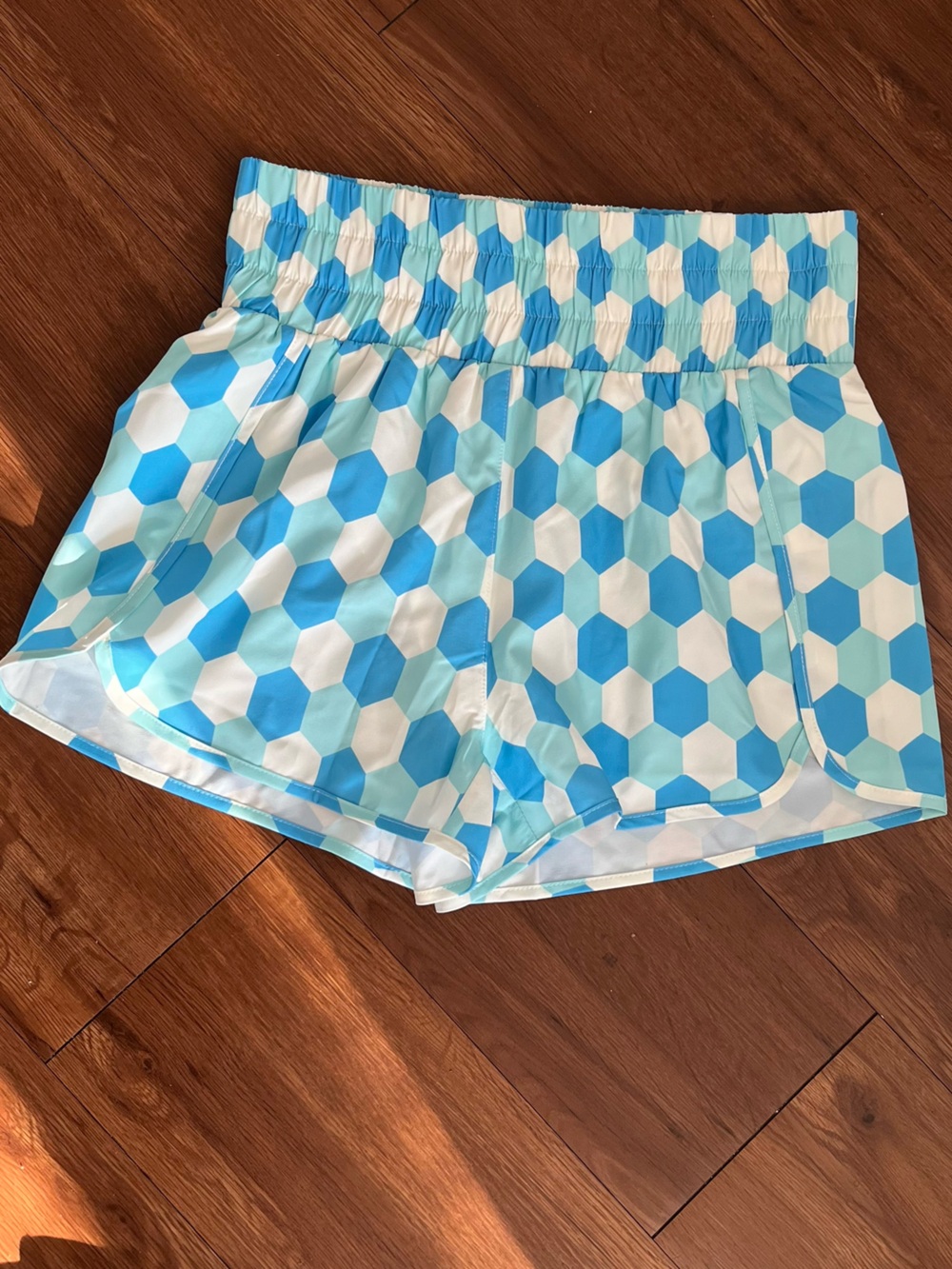 Pink Lilly Blue, White & Light Blue Geometric Print Shorts size Large